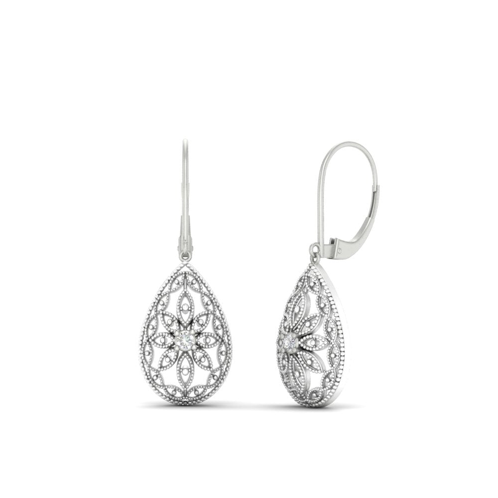 Filigree Diamond Openwork Teardrop Earrings