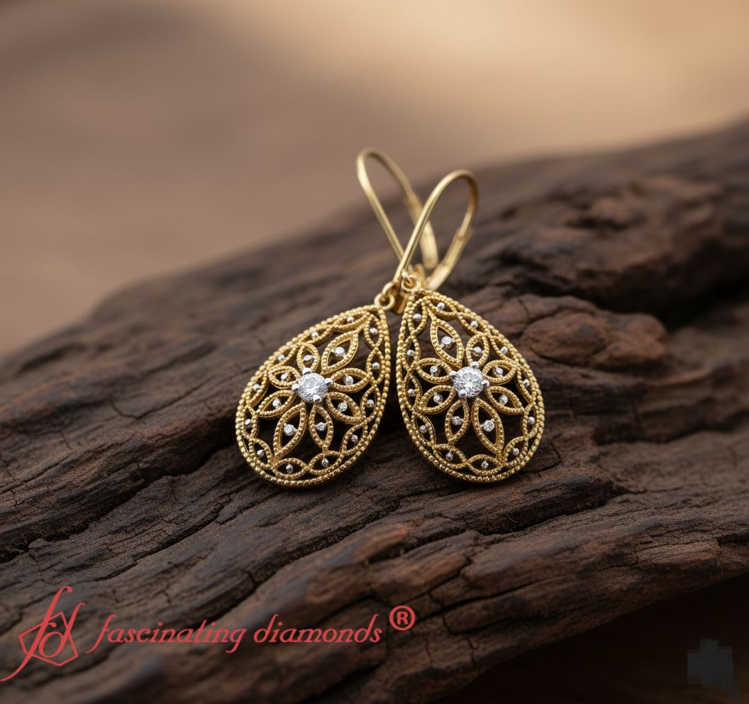 Filigree Diamond Openwork Teardrop Earrings