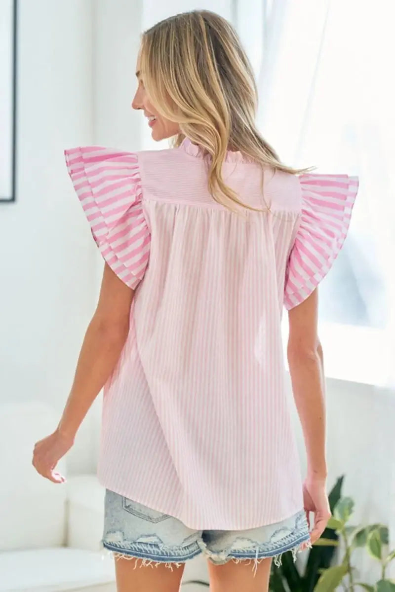 Accessories Trendsi Striped Flutter Sleeve Women's Blouse Casual Top USA Ship