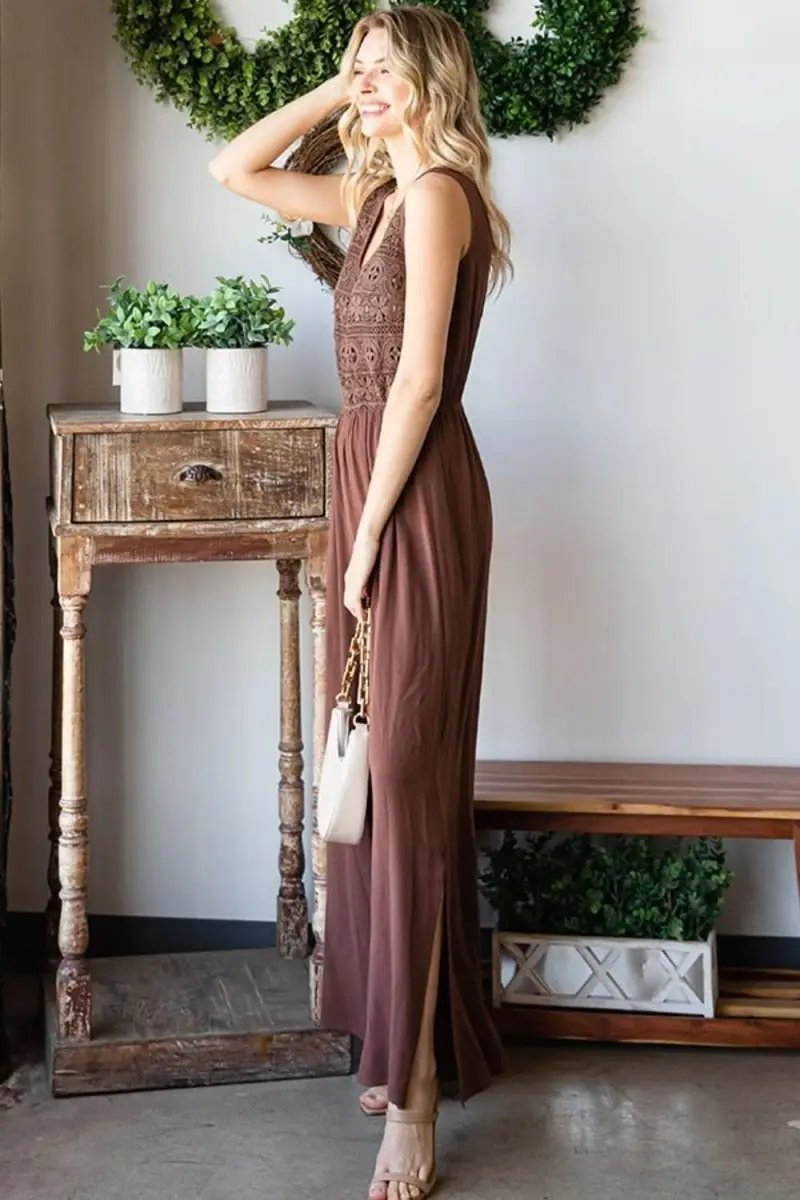 Dresses Lovesalve WS Tie Back Jumpsuit Women's Summer Slit Wide Leg Romper Chic & Comfy