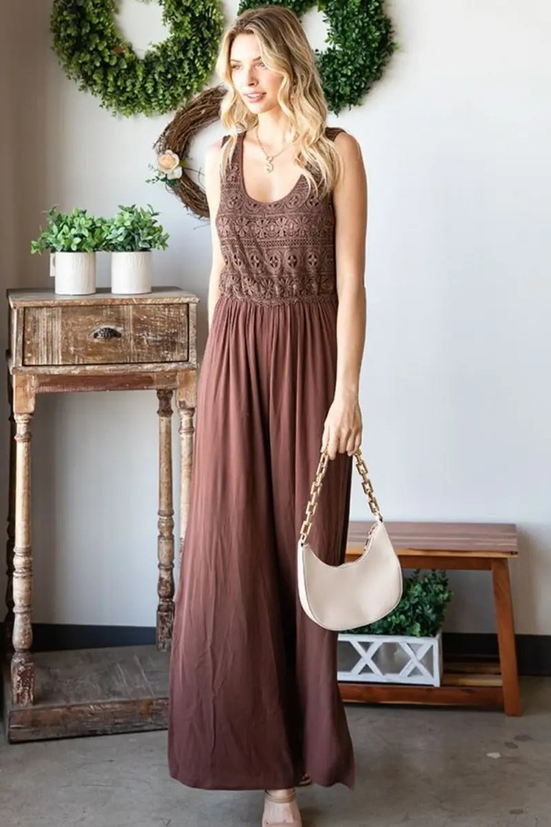 Dresses Lovesalve WS Tie Back Jumpsuit Women's Summer Slit Wide Leg Romper Chic & Comfy