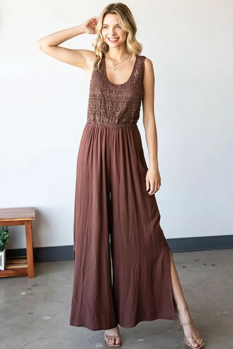 Dresses Lovesalve WS Tie Back Jumpsuit Women's Summer Slit Wide Leg Romper Chic & Comfy