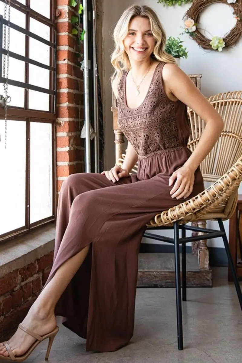 Dresses Lovesalve WS Tie Back Jumpsuit Women's Summer Slit Wide Leg Romper Chic & Comfy