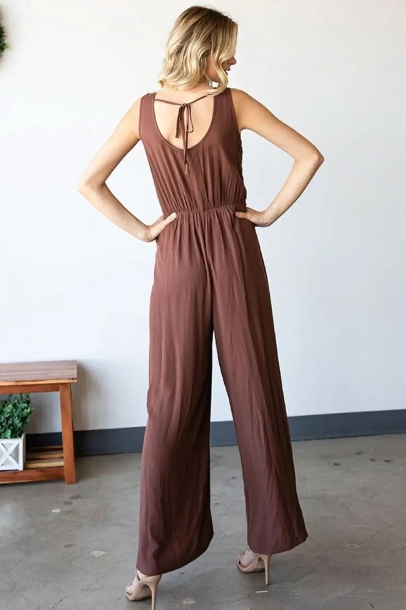 Dresses Lovesalve WS Tie Back Jumpsuit Women's Summer Slit Wide Leg Romper Chic & Comfy
