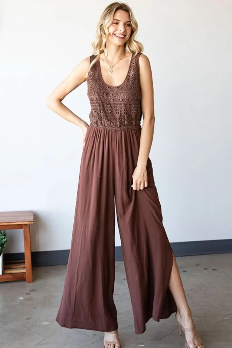 Dresses Lovesalve WS Tie Back Jumpsuit Women's Summer Slit Wide Leg Romper Chic & Comfy