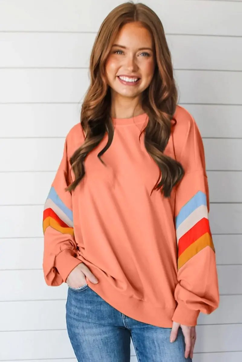 Sweaters Love Salve Rainbow Sweatshirt Women's Daily Wear Crew Neck Pullover Comfy Casual Top