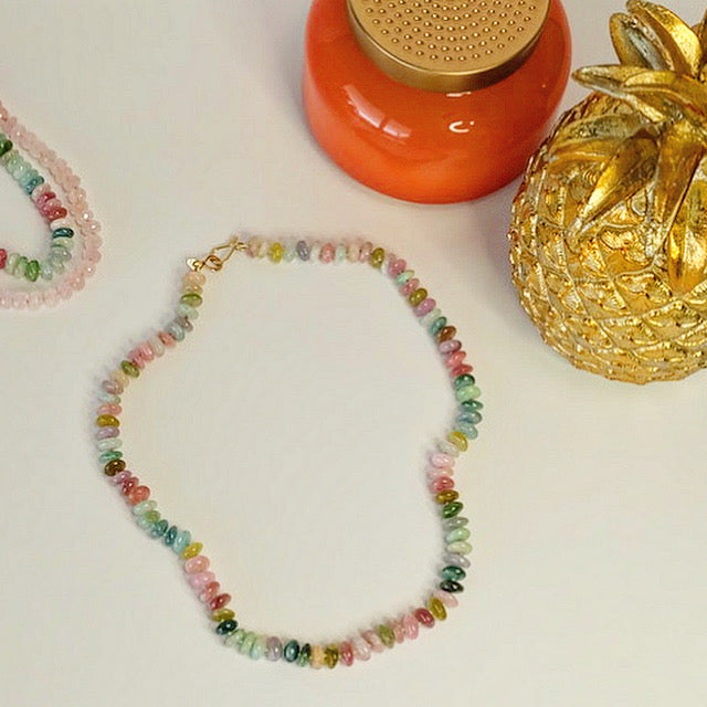 Collar de turmalina sandía y oro de 14 quilates