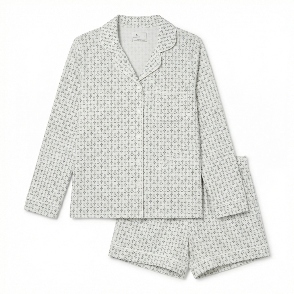Pijama de bambú de manga larga y pantalón corto Lavender Lane para mujer