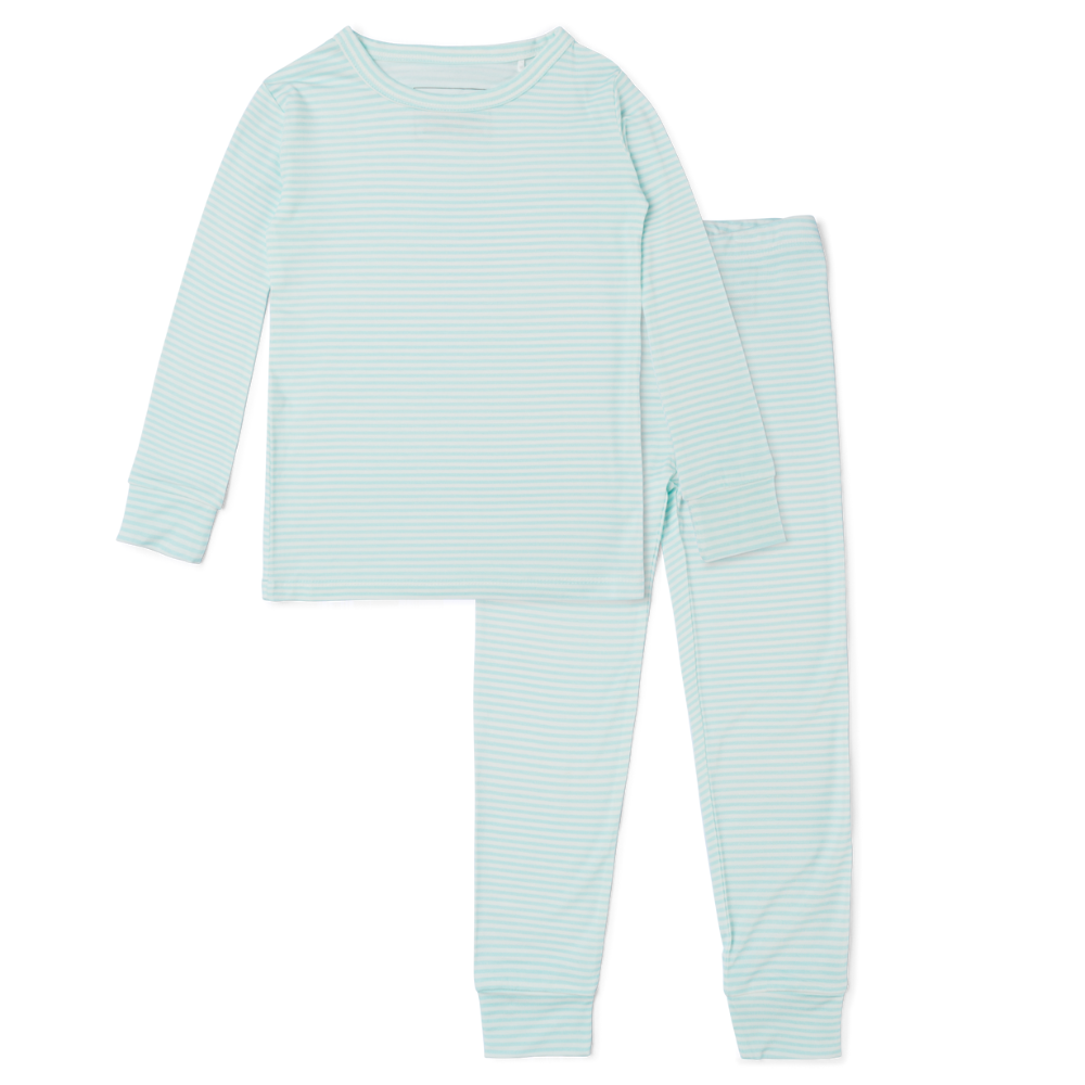 Pijama de bambú de dos piezas a rayas de nubes para niños pequeños