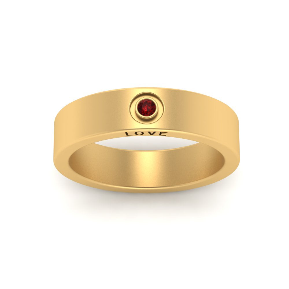 Flat Single Stone Mens Band Engraved