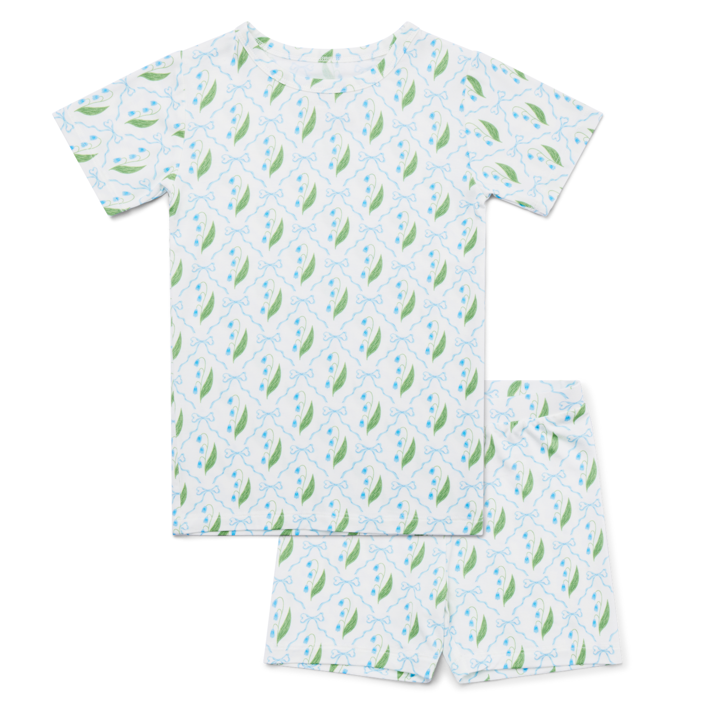 Conjunto de Pijama de Bambú para Niños Pequeños de Manga Corta y Pantalón Corto Bluebell Bows