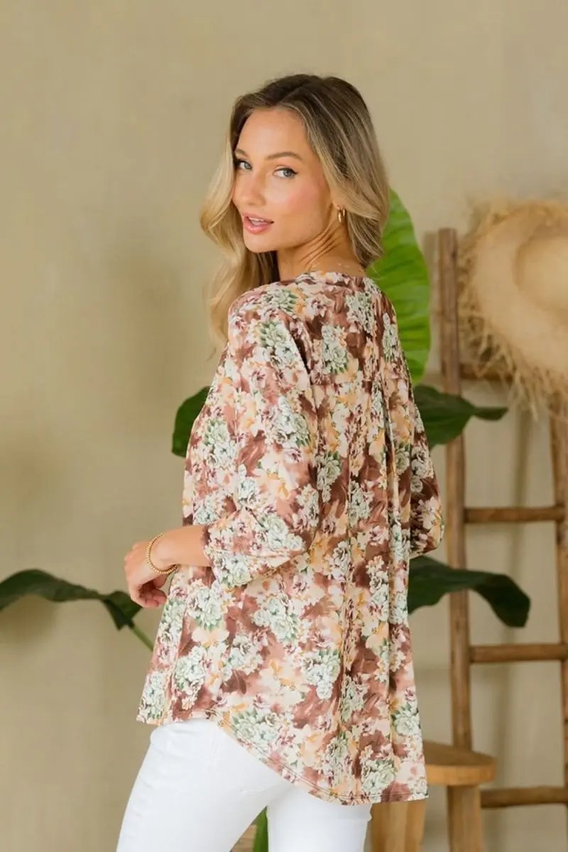 Pants Trendsi Floral Top Women's Casual Blouse Wrinkle-Free Shirt