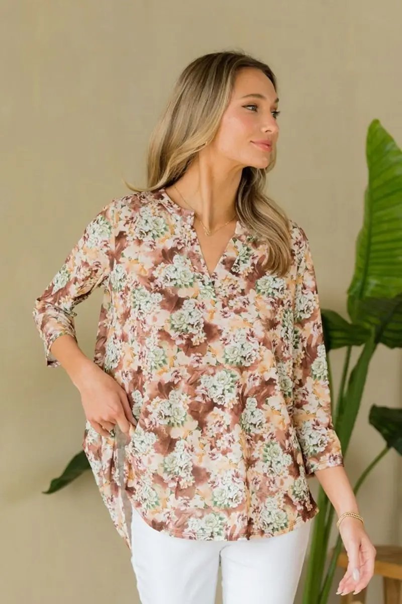Pants Trendsi Floral Top Women's Casual Blouse Wrinkle-Free Shirt