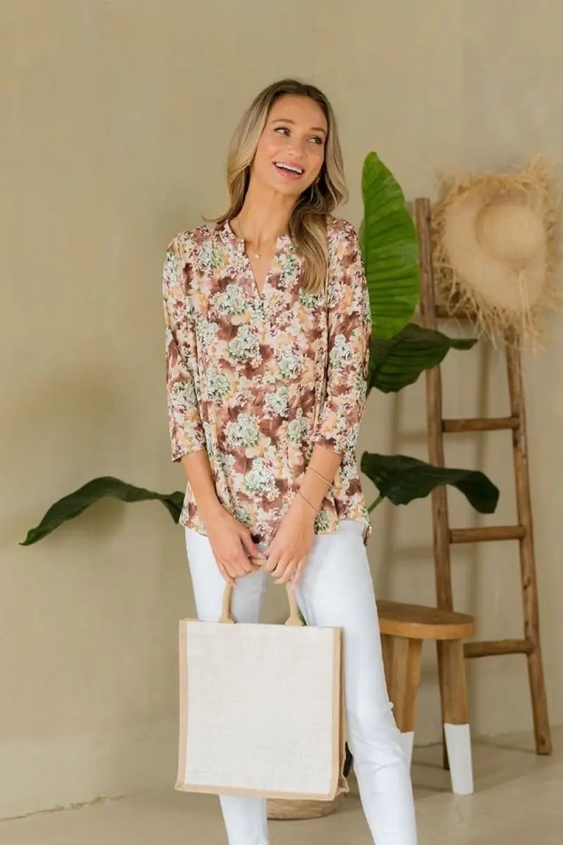 Pants Trendsi Floral Top Women's Casual Blouse Wrinkle-Free Shirt