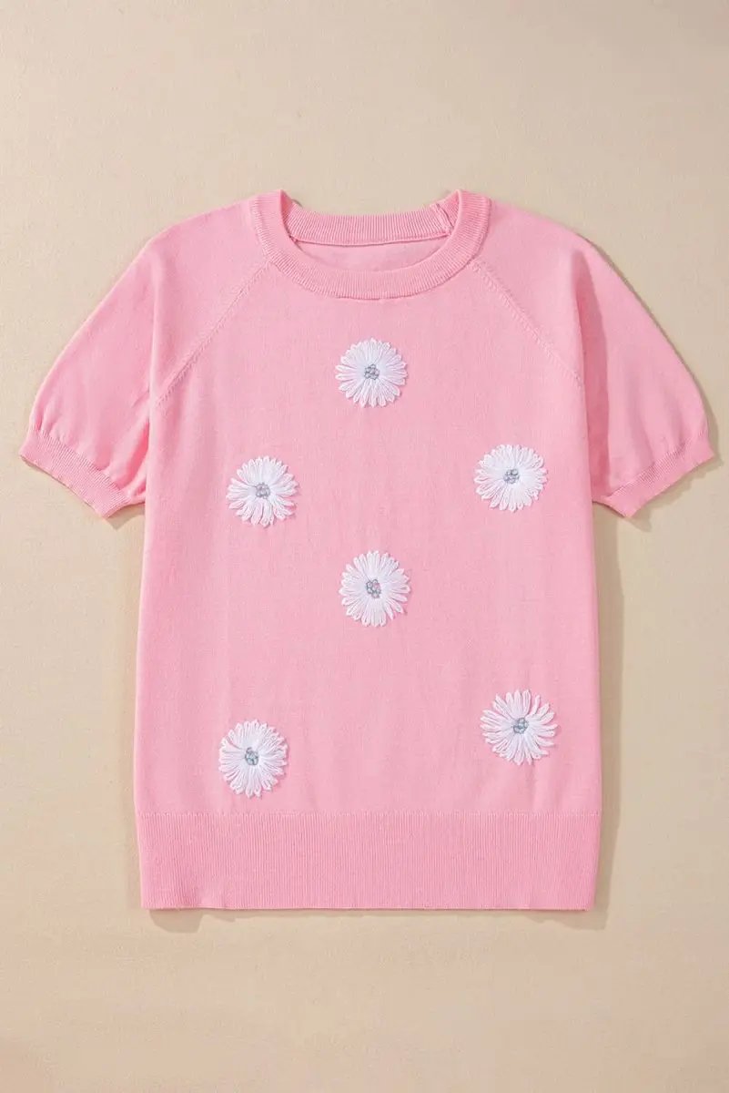 Love Salve Floral Knit Top Short Sleeve — Soft Summer Sweater