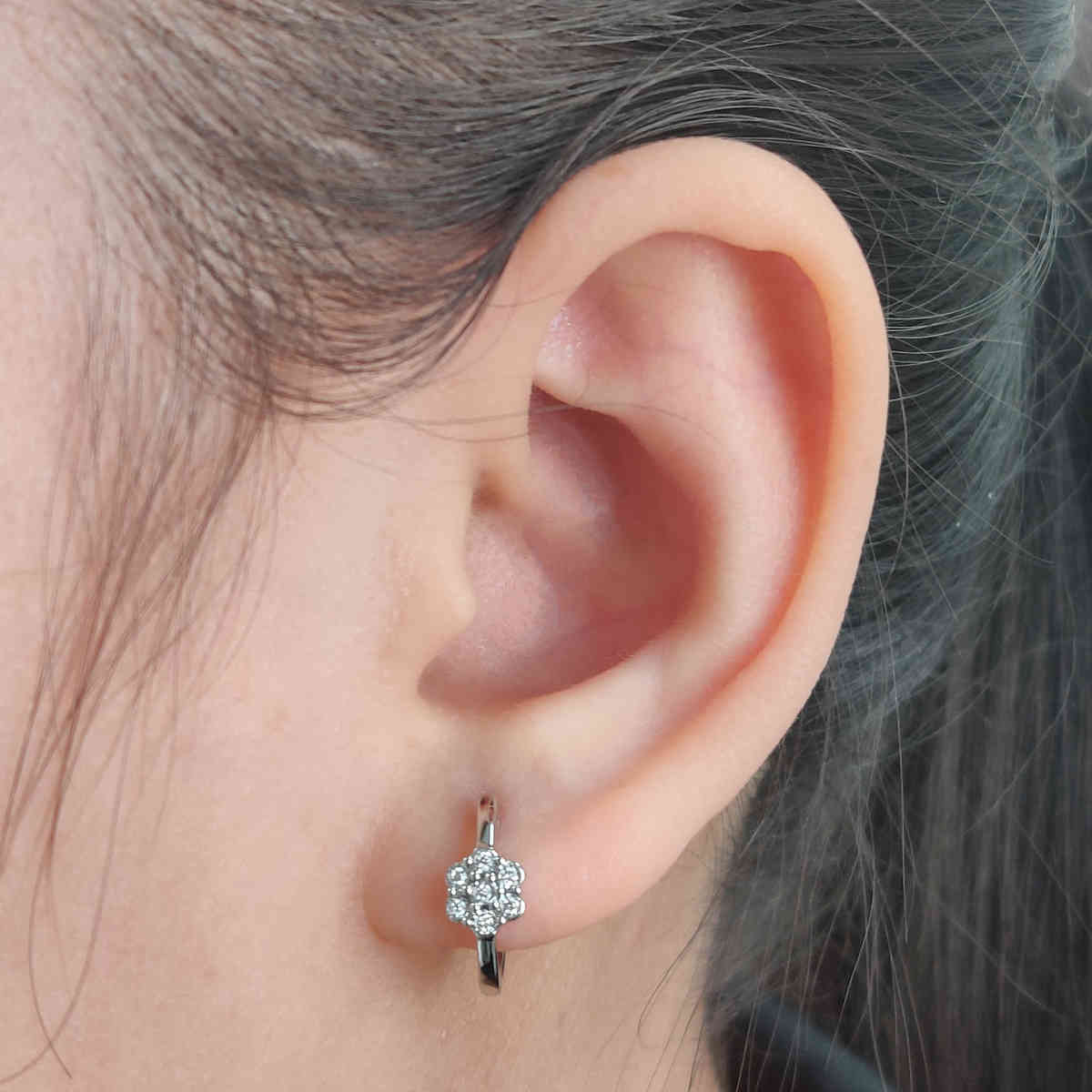 Flower Small 2 Tone Hoop Huggie Earrings