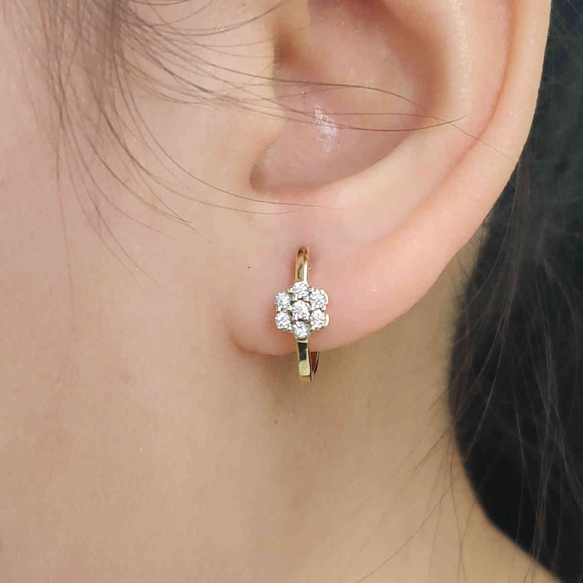 Flower Small 2 Tone Hoop Huggie Earrings