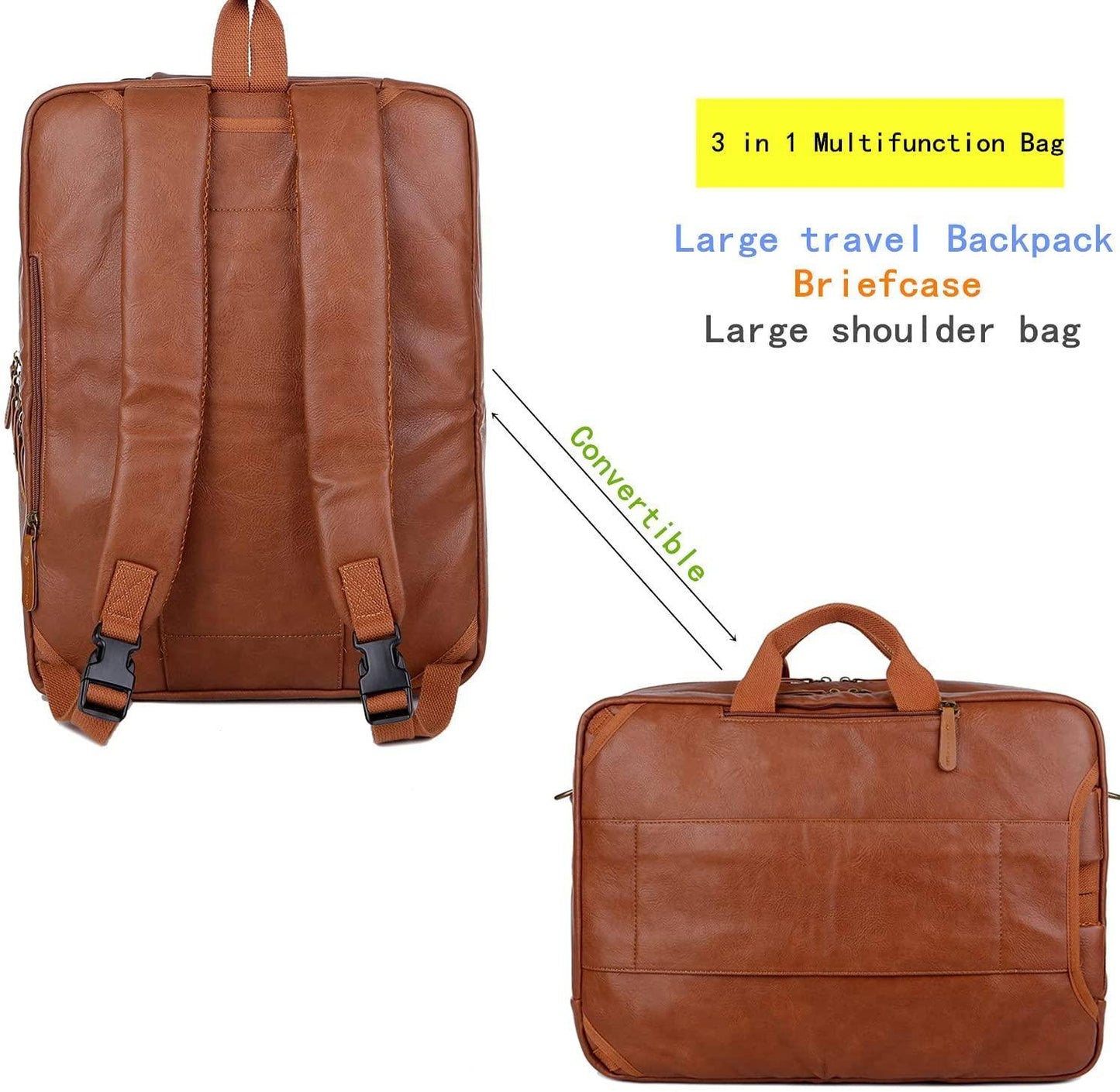 Leather Travel Laptop Backpack – 17″ Water-Resistant Design