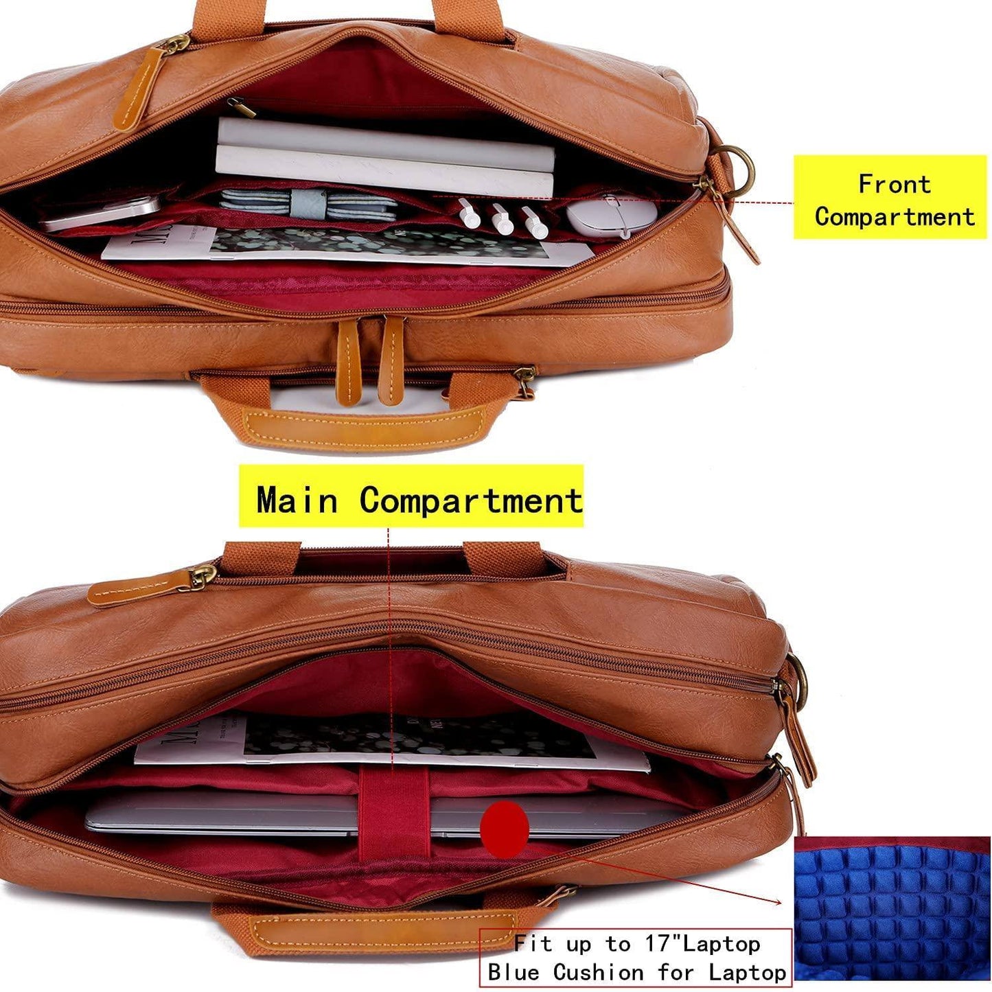 Leather Travel Laptop Backpack – 17″ Water-Resistant Design