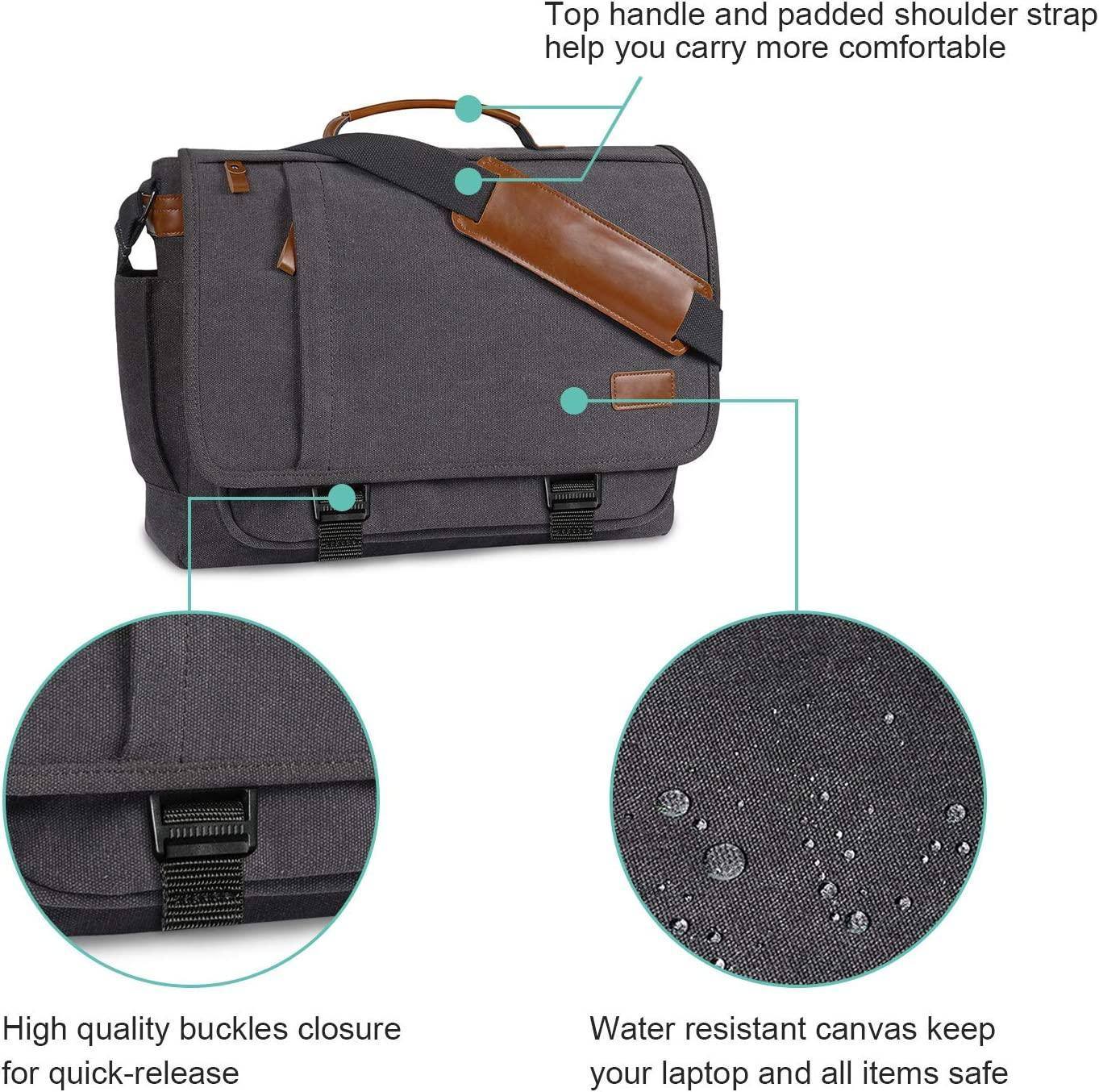 Water-Resistant Canvas Messenger Bag – 17.3″ Laptop Work & Travel Brief