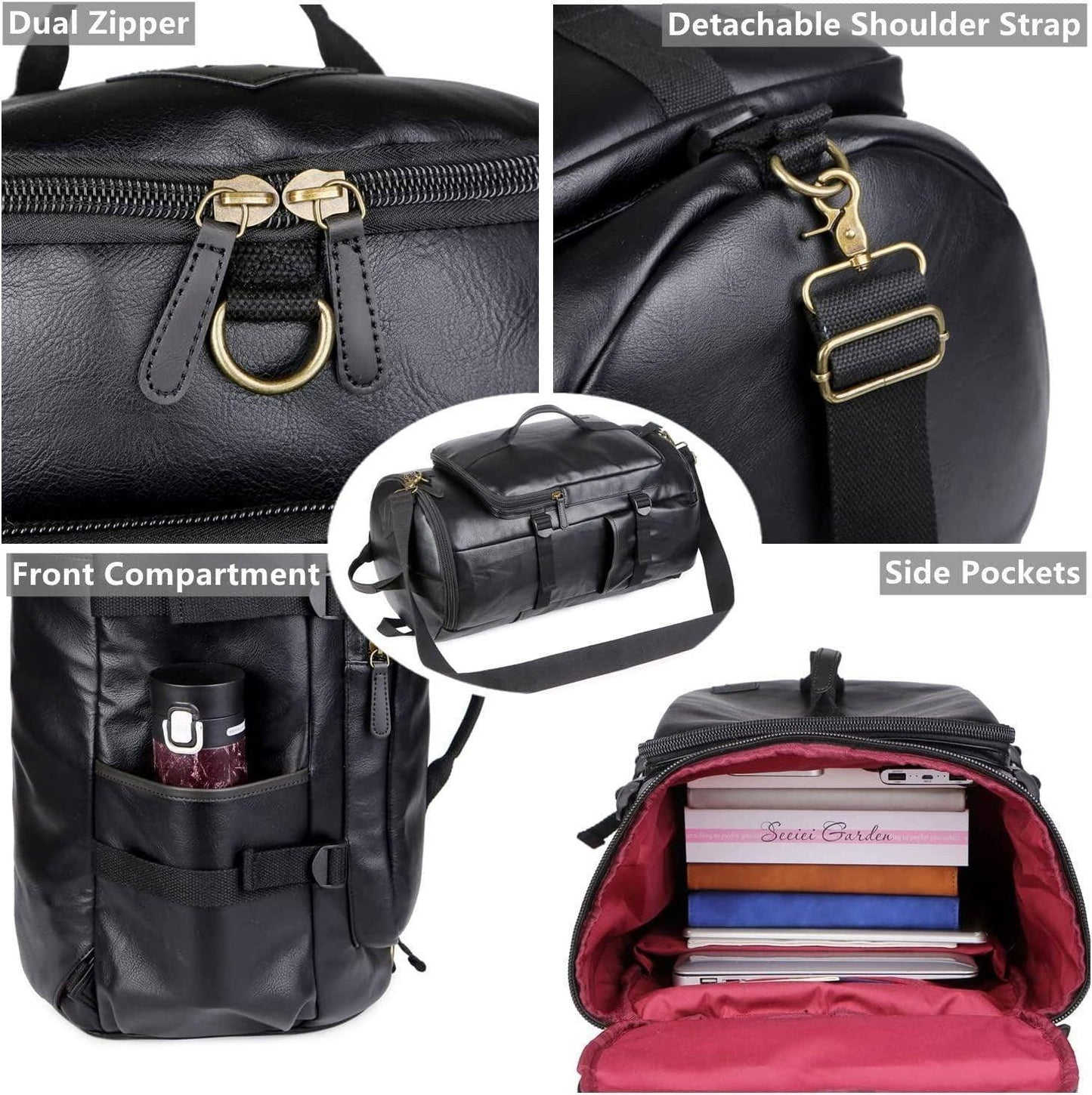 Soft Leather Duffel Bag – 40L Convertible Travel Bag