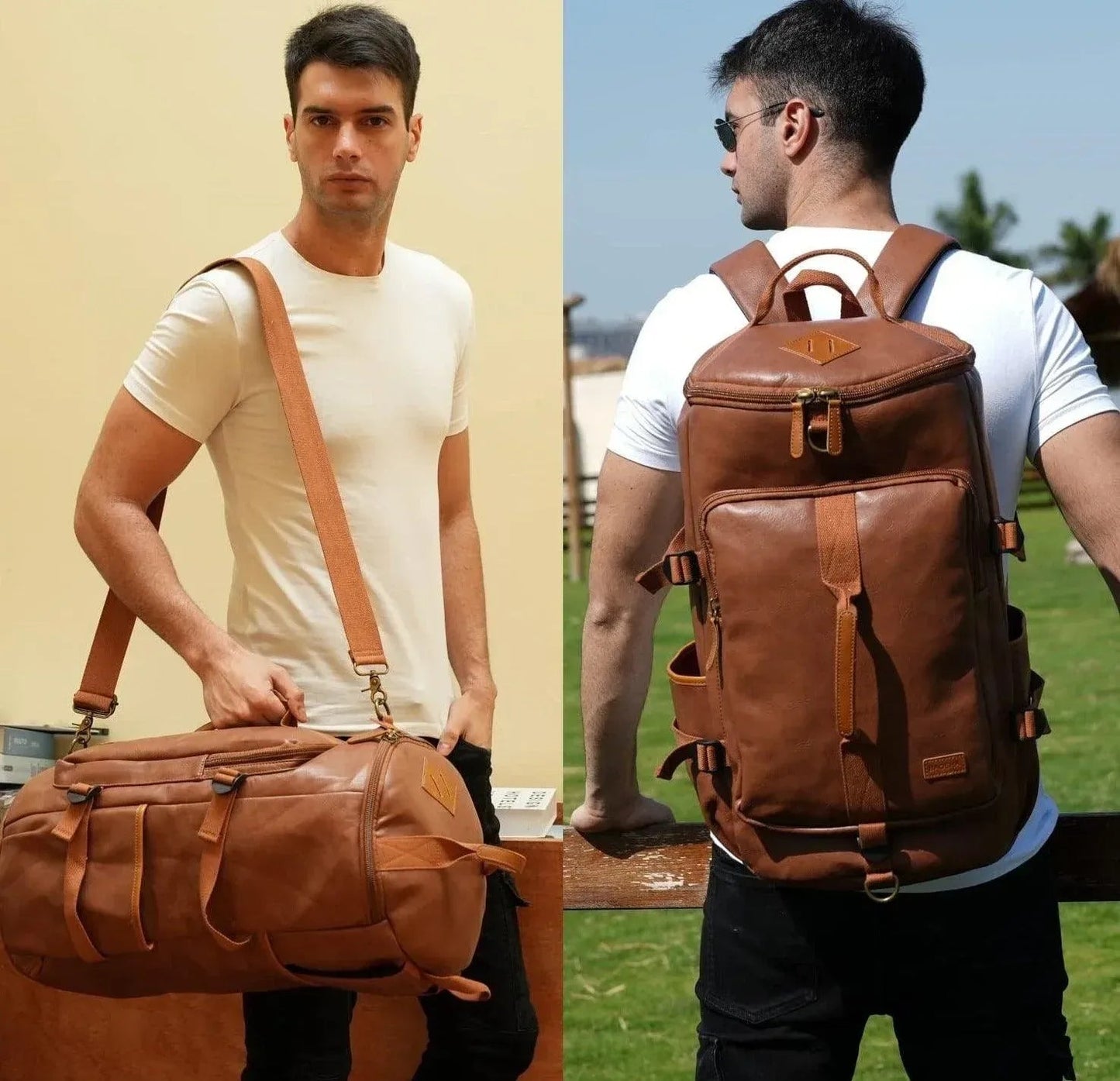 Soft Leather Duffel Bag – 40L Convertible Travel Bag