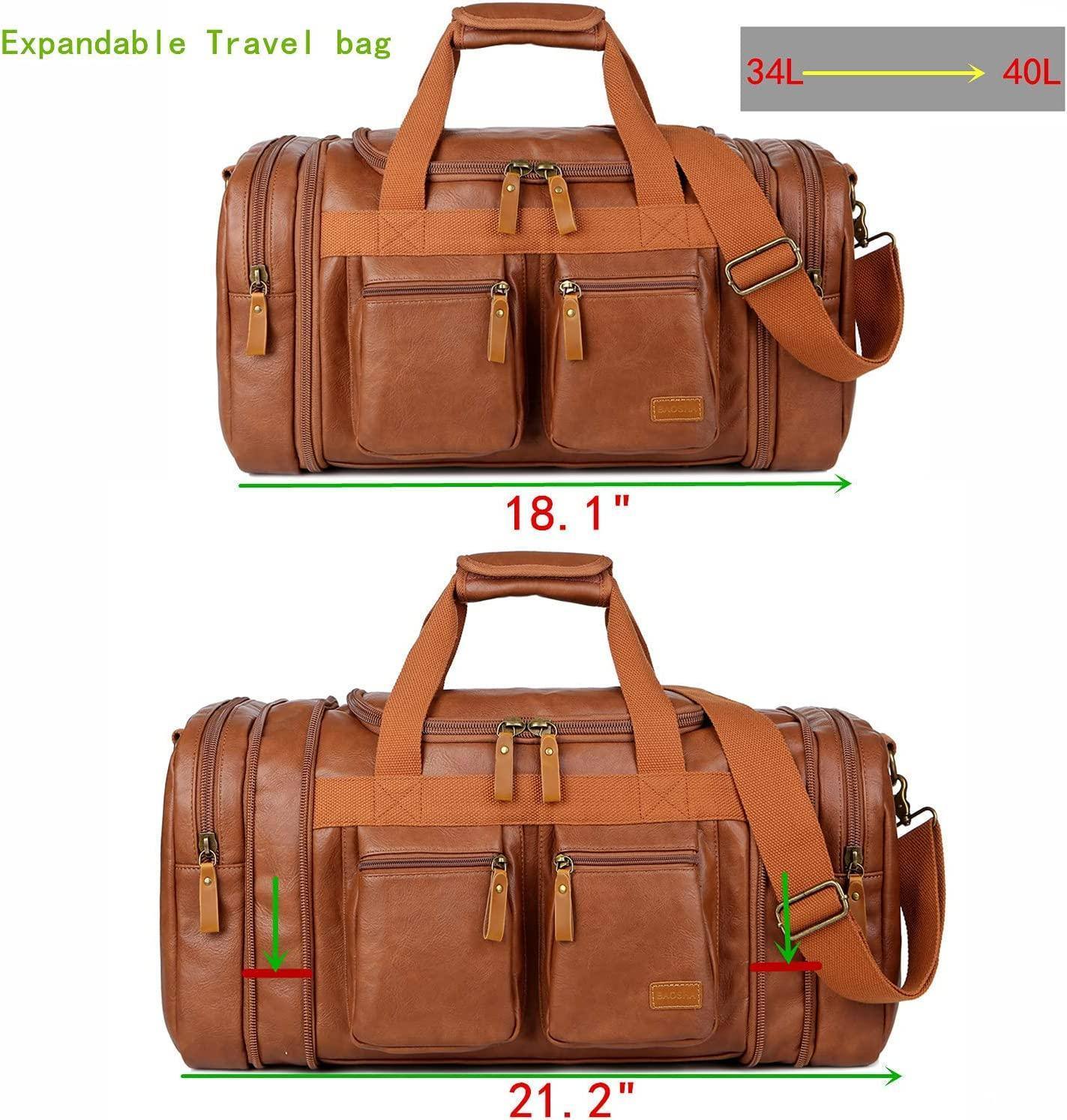 Stylish Leather Travel Duffel Weekender Bag – 40L Expandable Carry-On
