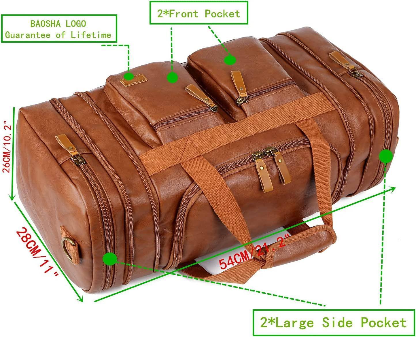 Stylish Leather Travel Duffel Weekender Bag – 40L Expandable Carry-On