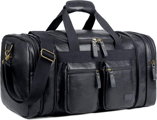 Stylish Leather Travel Duffel Weekender Bag – 40L Expandable Carry-On