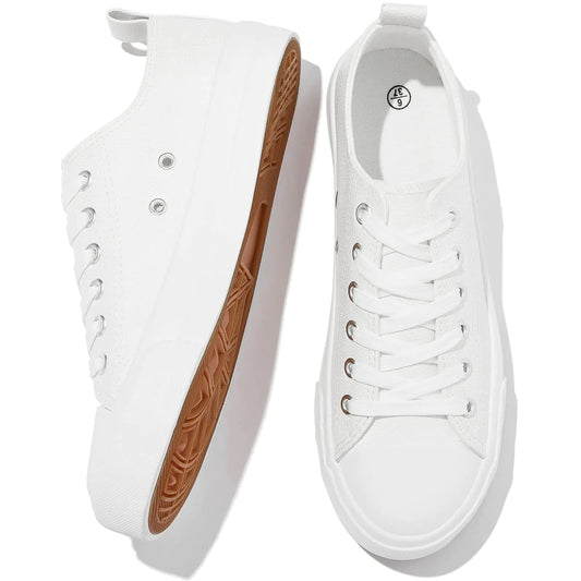 FRACORA Women's PU Leather Tennis Shoes Low Top lace up Casual Shoes Comfortable Fashion Sneaker 8 White - # GIAA73710002
