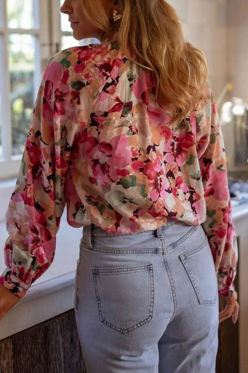 Shirts Trendsi Floral Button Down Women's Shirt Casual Long Sleeve Top Cute Frill Detail