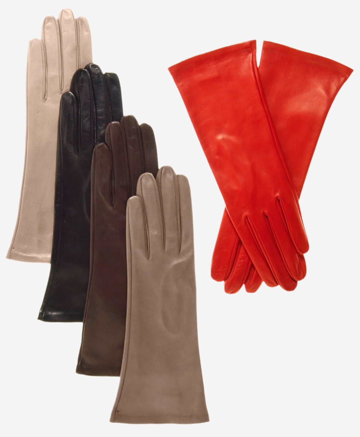 FS01W4 (pink) - Italian 4-button length silk lined leather gloves
