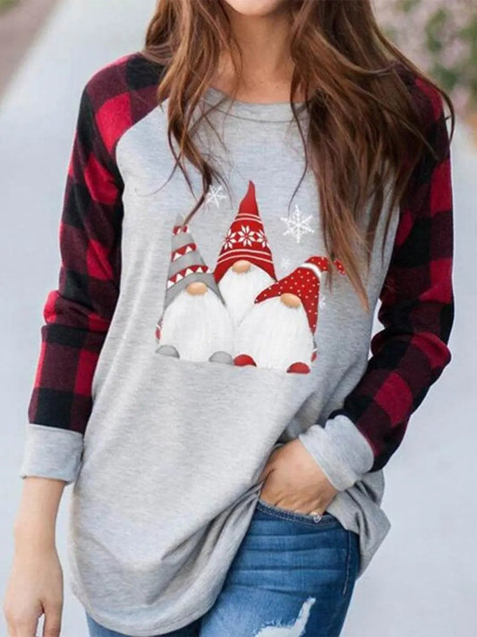 Camiseta de Manga Larga para Mujer - Estampado de Cuadros - Suave y Elegante para el Día a Día