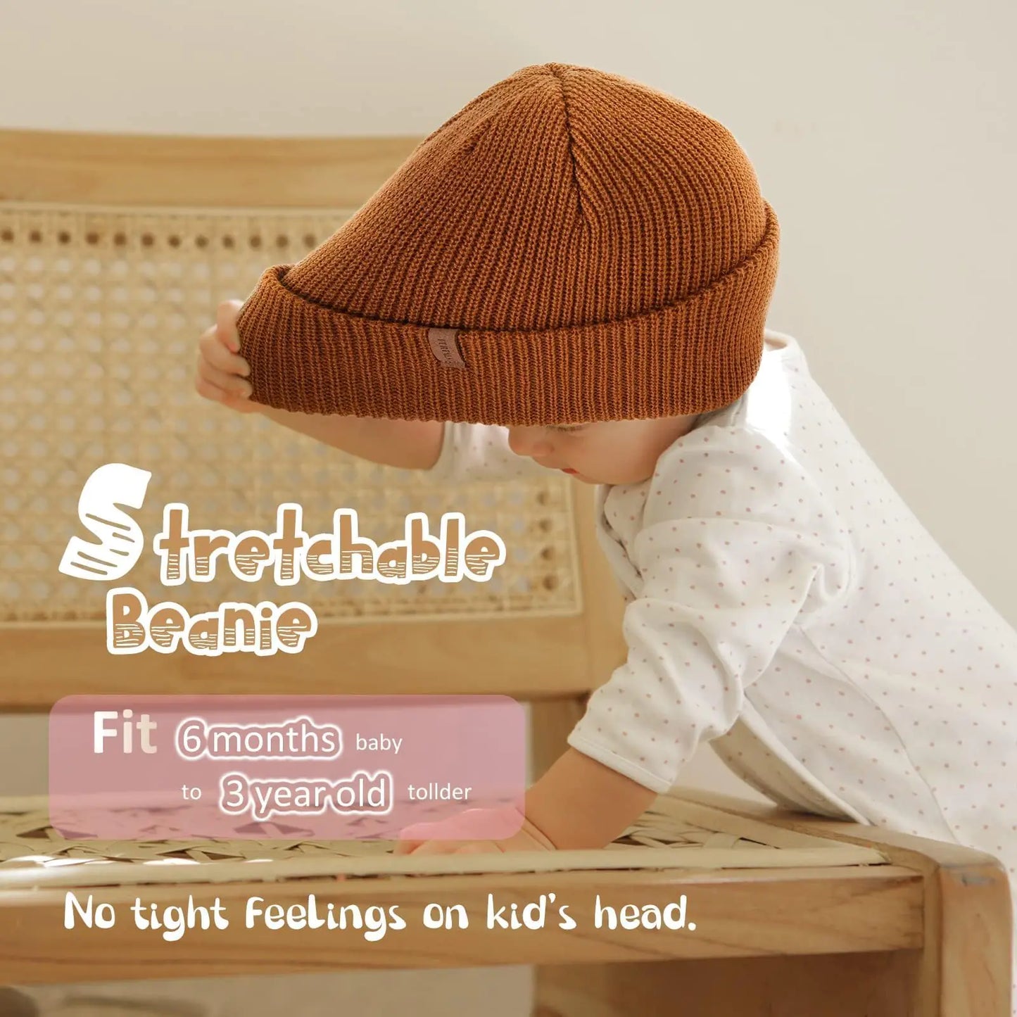 FURTALK Toddler Beanie Baby Boys Girls Beanies Kids Winter Hats Children Knit Warm Caps 3-8 Years Beige+pink+caramel - # BOAA21910001