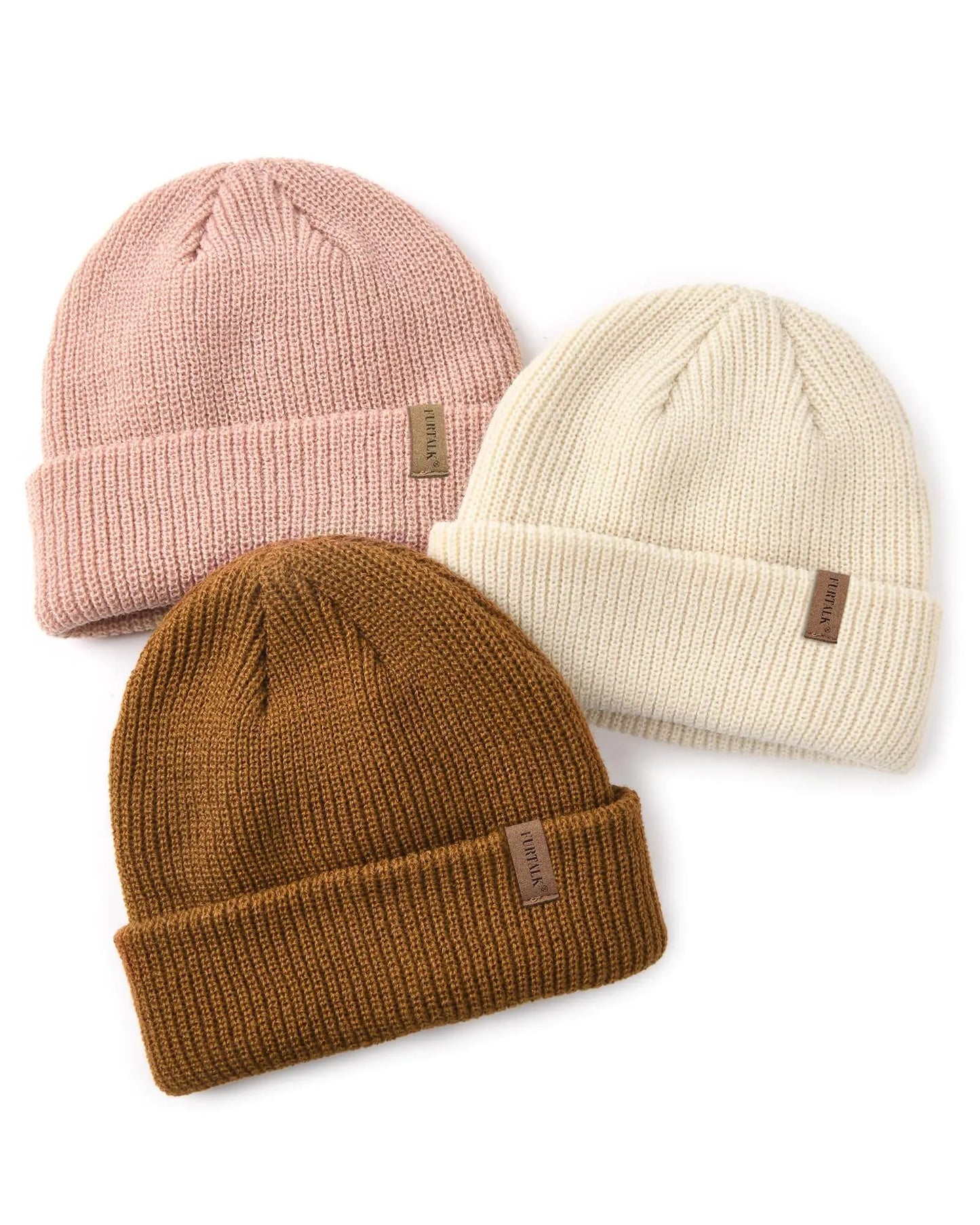 FURTALK Toddler Beanie Baby Boys Girls Beanies Kids Winter Hats Children Knit Warm Caps 3-8 Years Beige+pink+caramel - # BOAA21910001