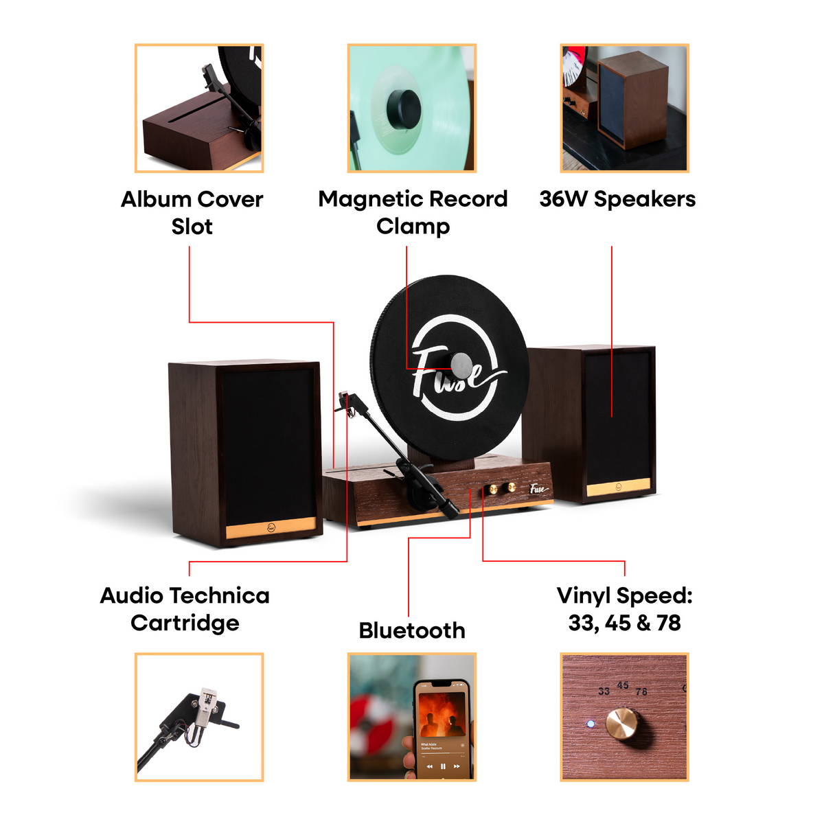 Tocadiscos vertical Fuse Audio GLD de vinilo