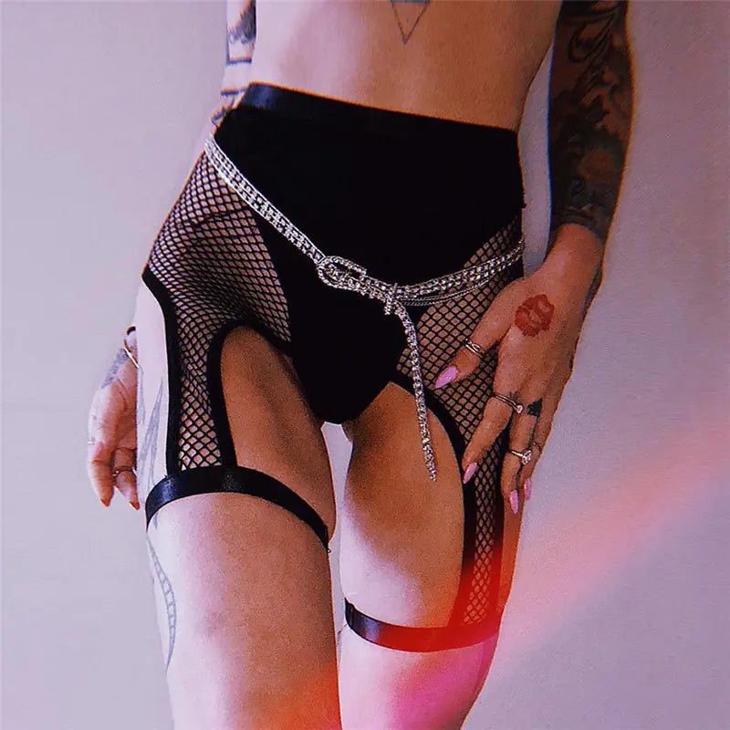 High-Waisted Sheer Panel Leggings with Cutouts