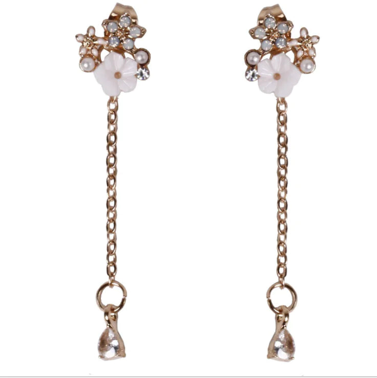 Pendientes largos de copo de nieve con diamantes de imitación y pines de plata 925