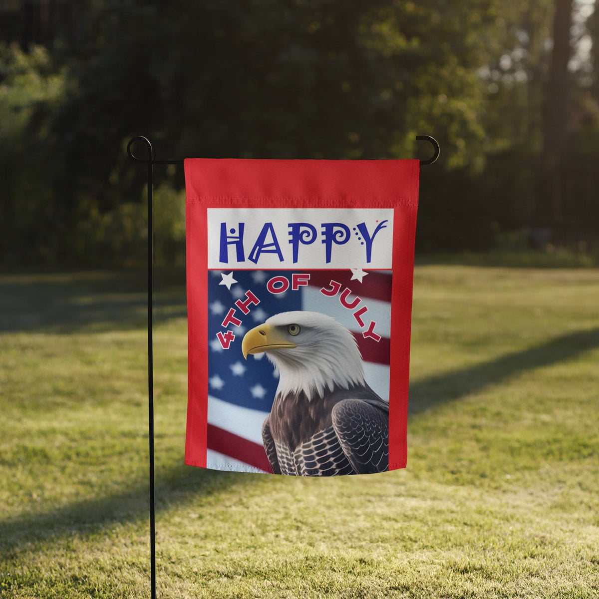 Happy 4th of July with Bald Eagle Garden Flag - 12" x 17"