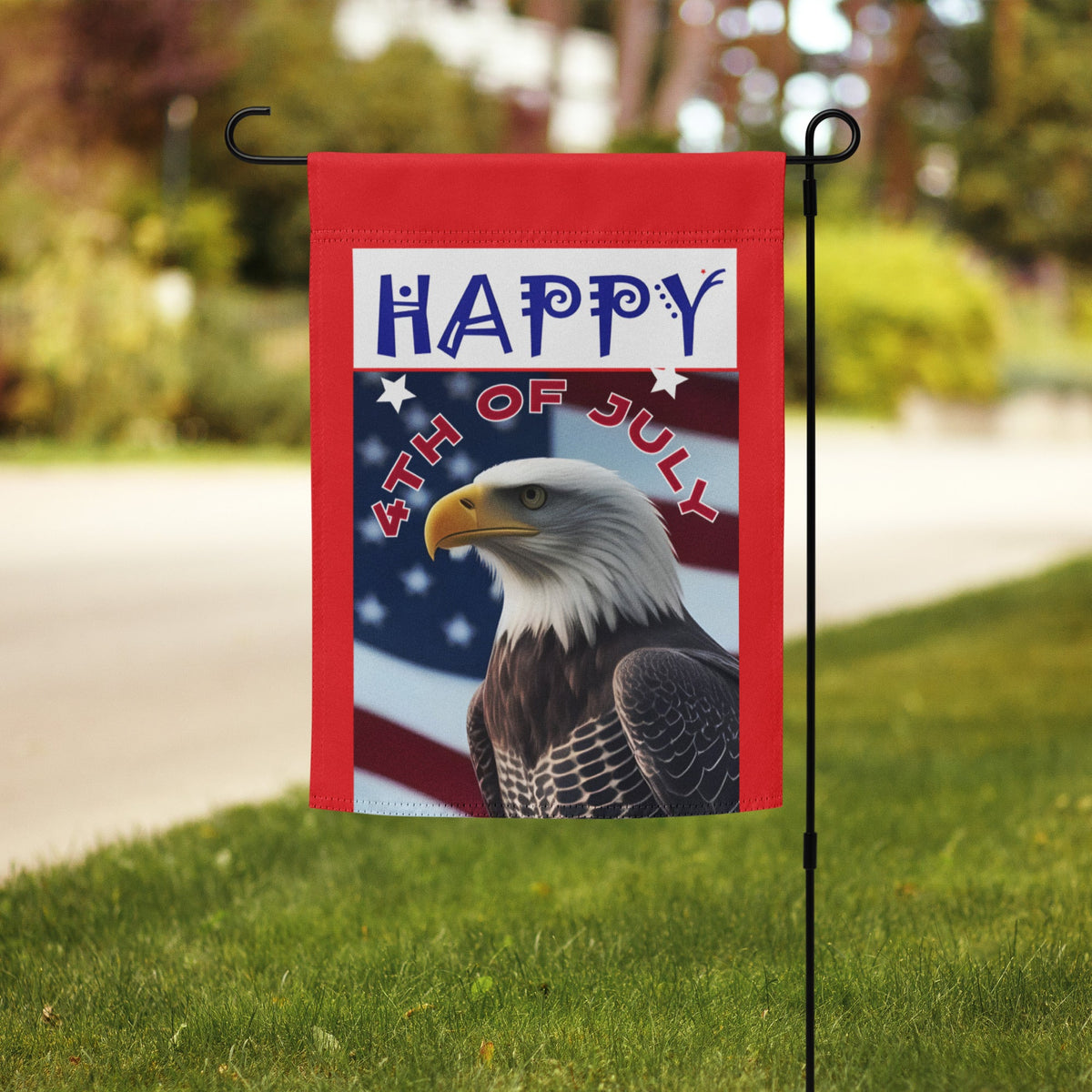 Happy 4th of July with Bald Eagle Garden Flag - 12" x 17"