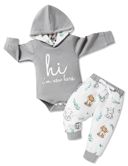 Gaupafmb Baby Boy Outfits | Letter Print Hoodies Romper | Cute Animal Pants Winter Baby Boy Clothes | 3-6 Months - # BAAA51210028