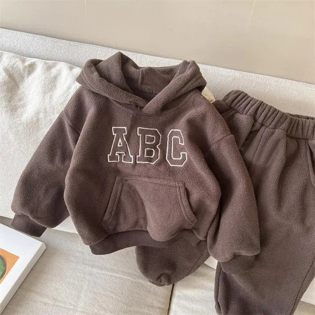 Kids' Autumn Winter Fleece Letter Sweatshirt Set