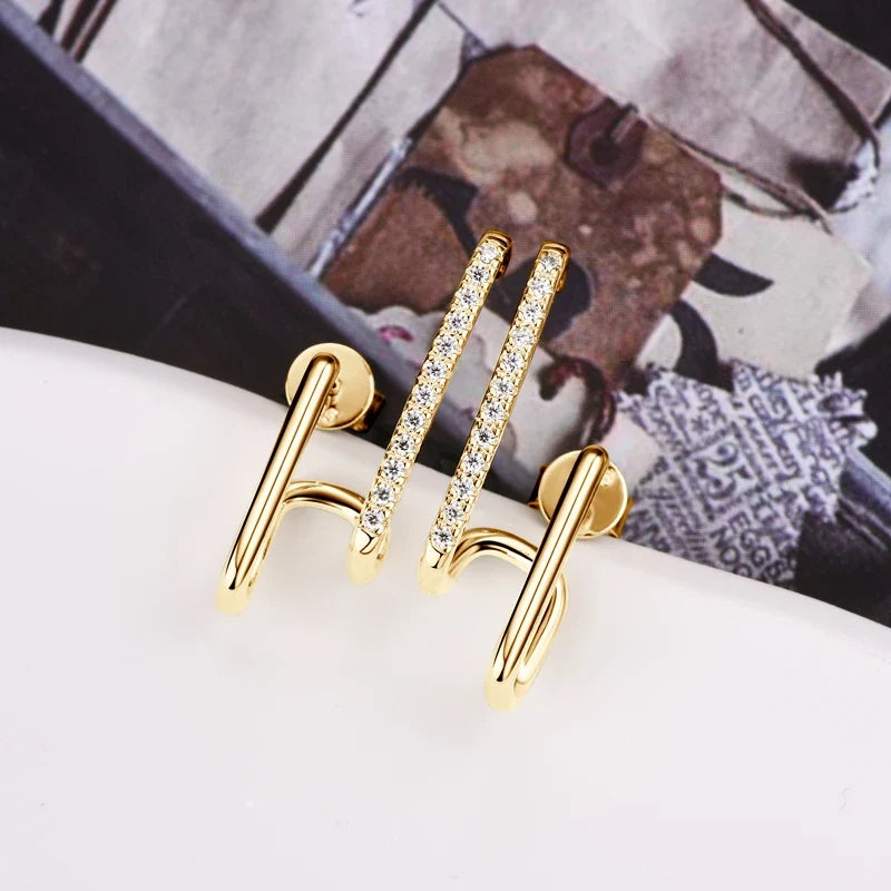 Geometric Double-Bar Moissanite Stud Earrings in Silver
