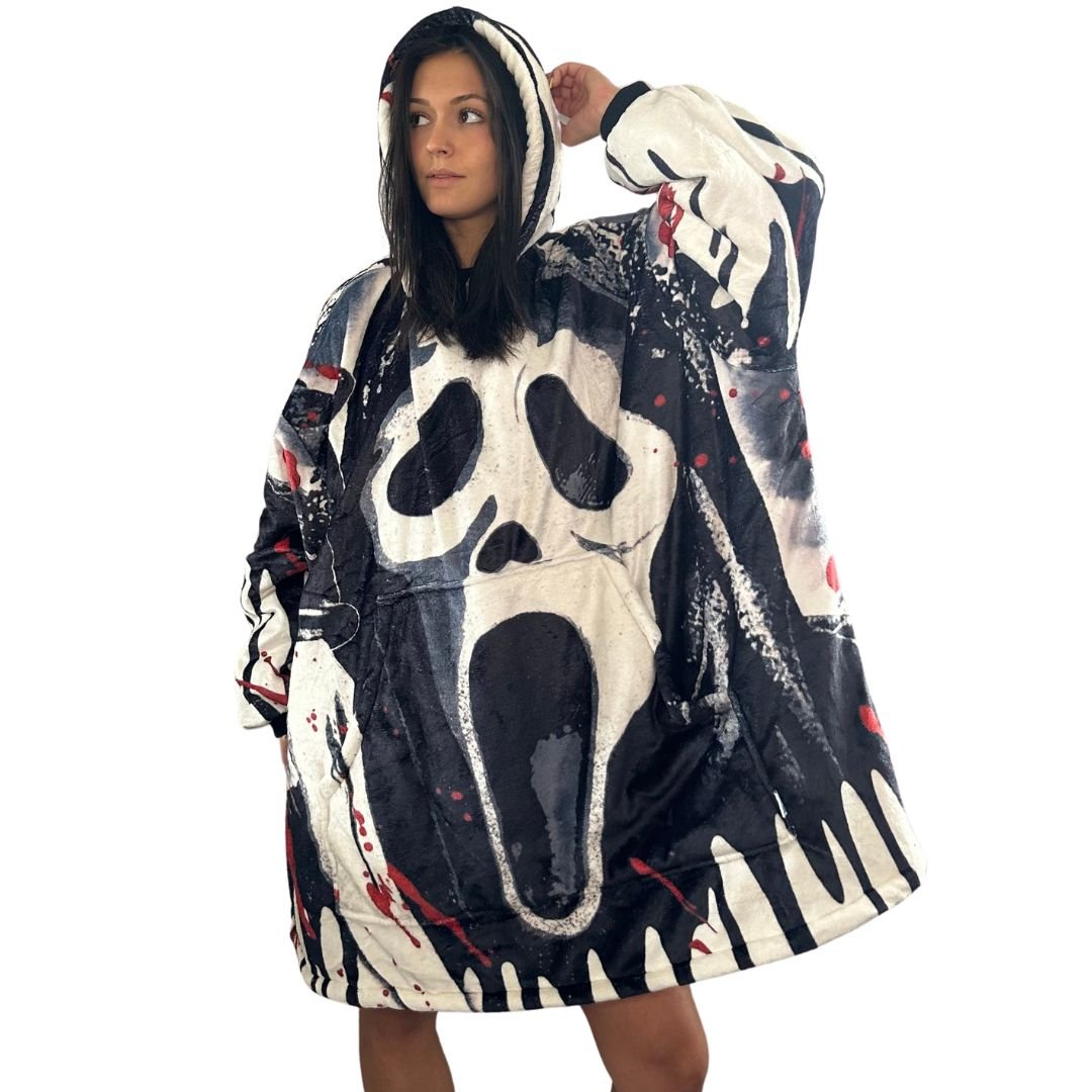 Ghost Face Horror Wearable Blanket Hoodie for Kids & Adults