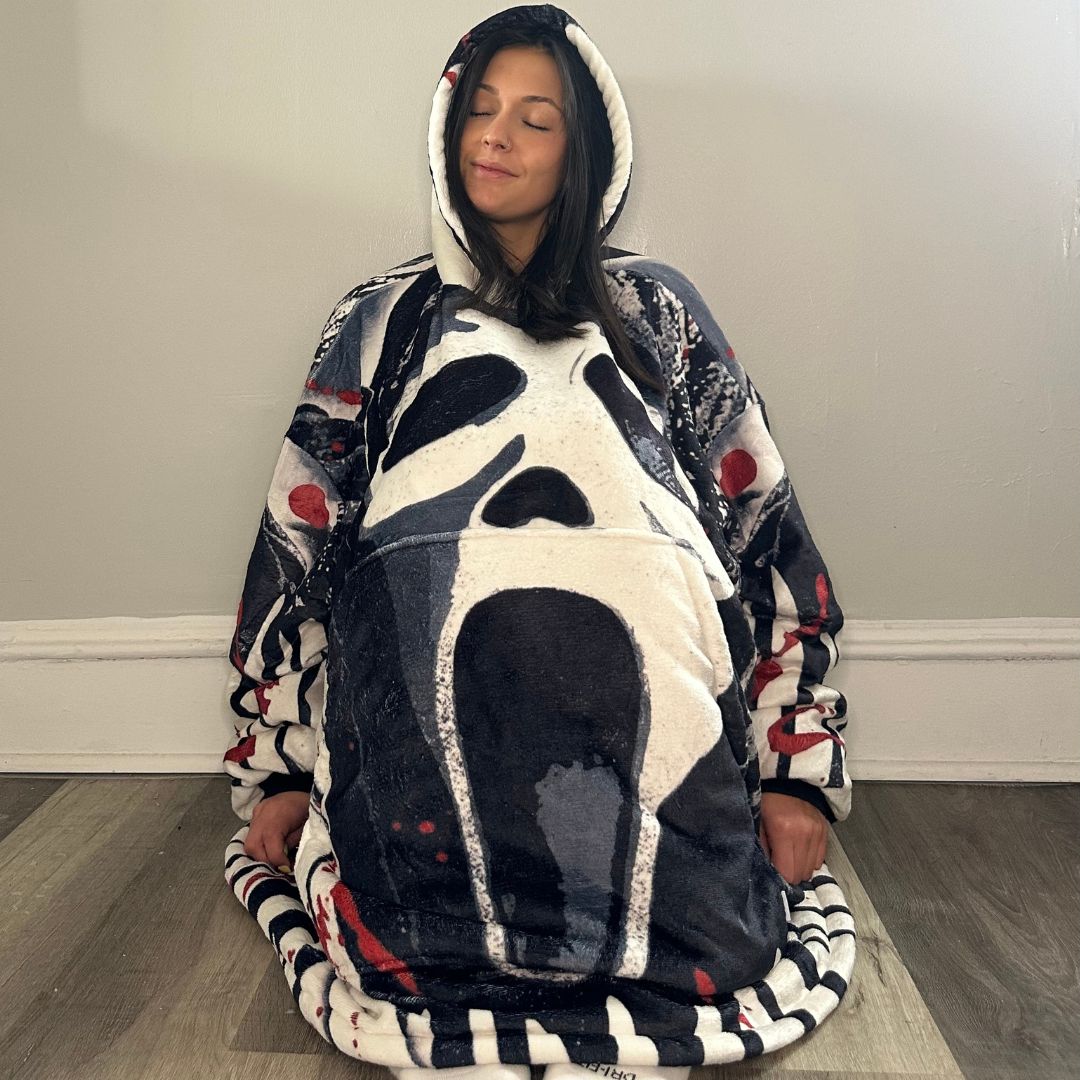 Ghost Face Horror Wearable Blanket Hoodie for Kids & Adults