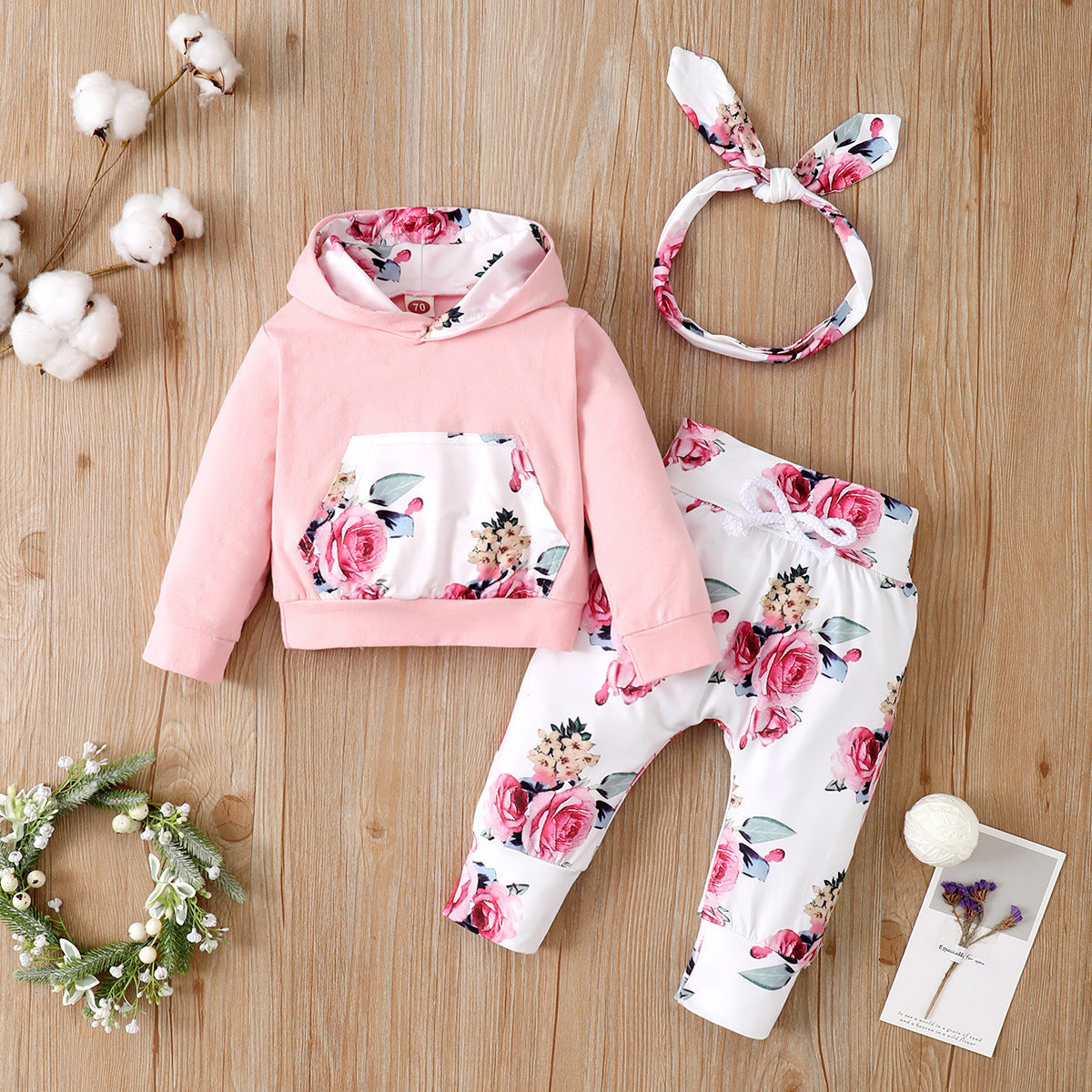 Girls' Spring Autumn Floral Hoodie and Pants Set - # GIAA21310010 & BAAA51210073