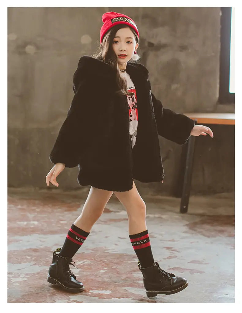 Girls' Thick Faux Fur Coat | For Winter | Medium & Large - # GIAA21210053