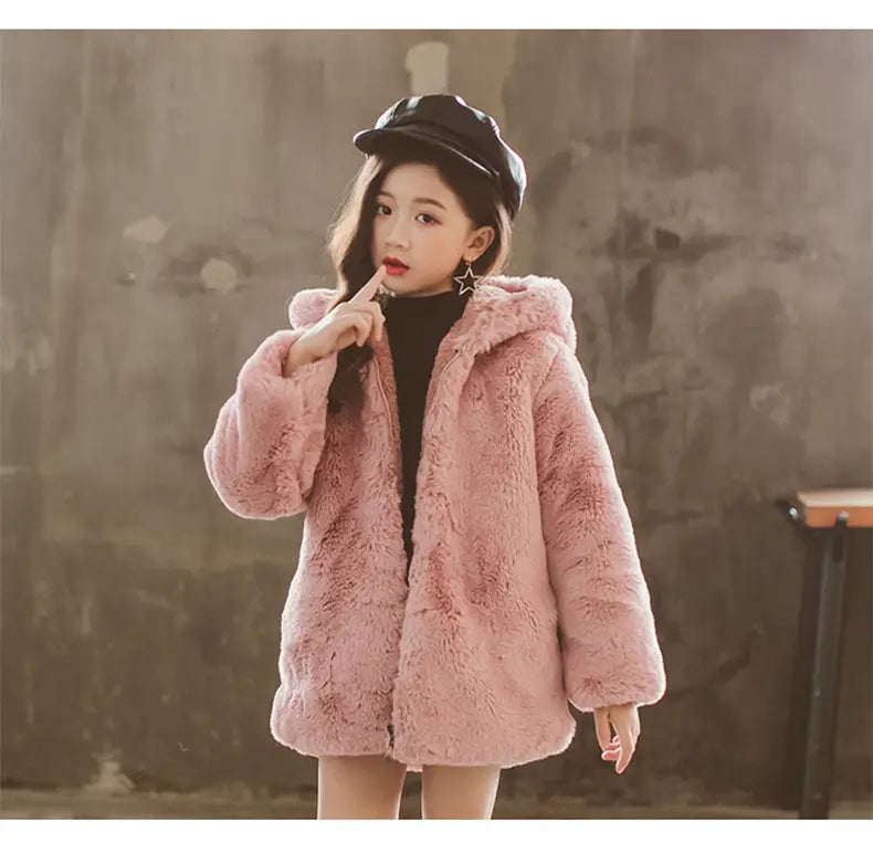 Girls' Thick Faux Fur Coat | For Winter | Medium & Large - # GIAA21210053