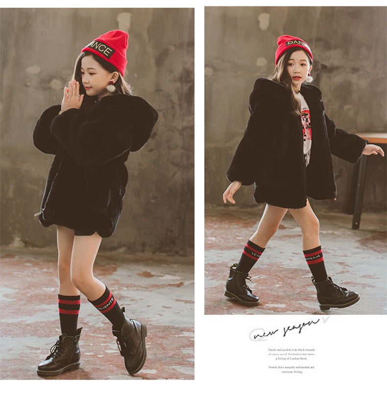 Girls' Thick Faux Fur Coat | For Winter | Medium & Large - # GIAA21210053