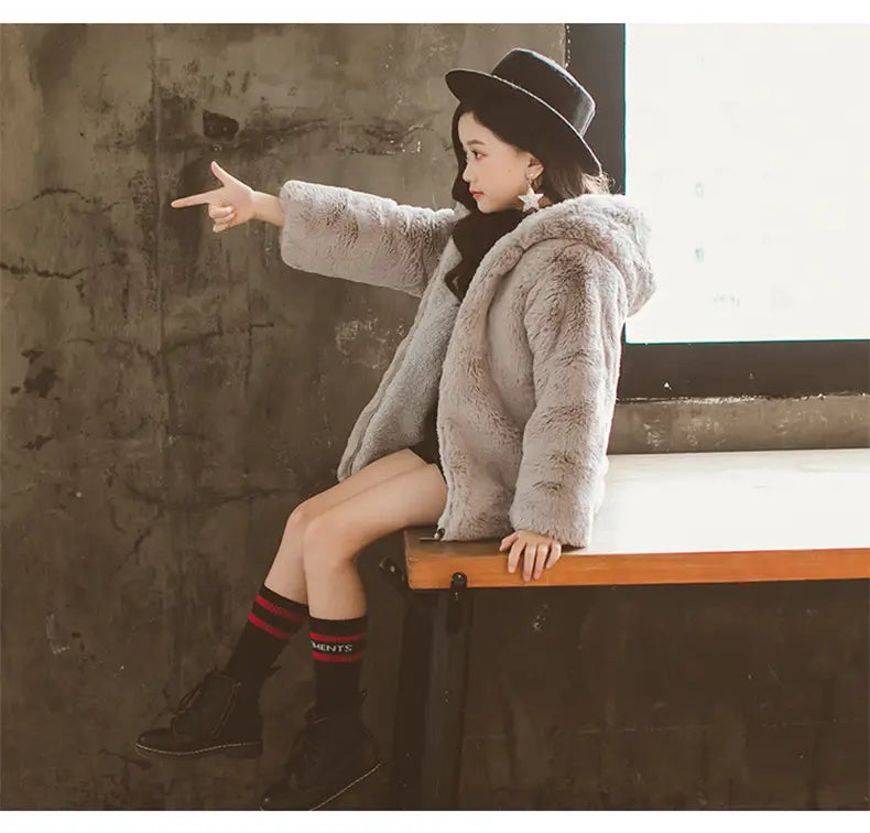 Girls' Thick Faux Fur Coat | For Winter | Medium & Large - # GIAA21210053